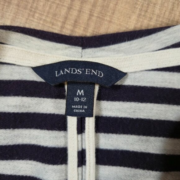 Lands' End Women's Striped Knit Cardigan Size Medium Pockets Preppy Casual - Picture 3 of 6